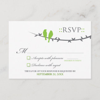 Tarjeta RSVP de Aves de Amor (verde lima y blanco)