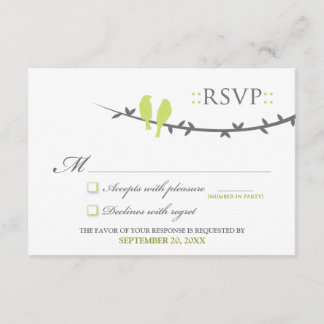 Tarjeta RSVP de Aves de Amor (verde lima y blanco)
