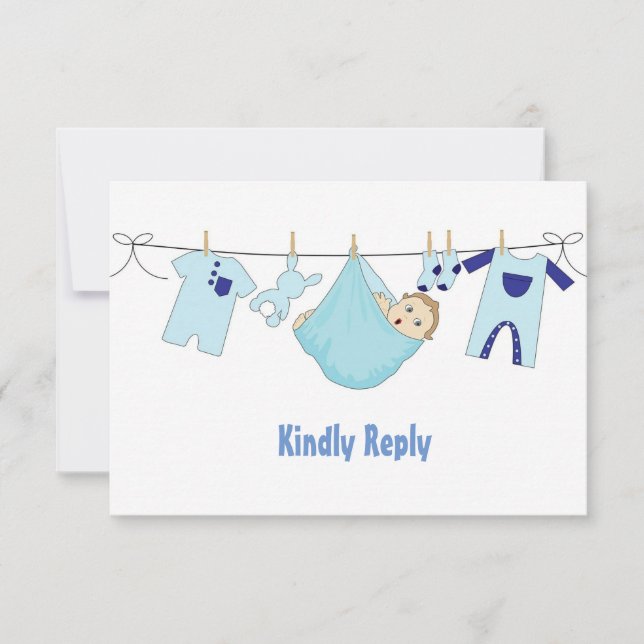Tarjeta RSVP de Baby Shower de Ilustracion azul cu (Anverso)