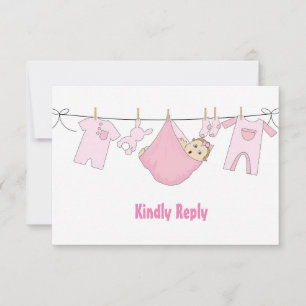 Tarjeta RSVP de Baby Shower de Ilustracion rosado