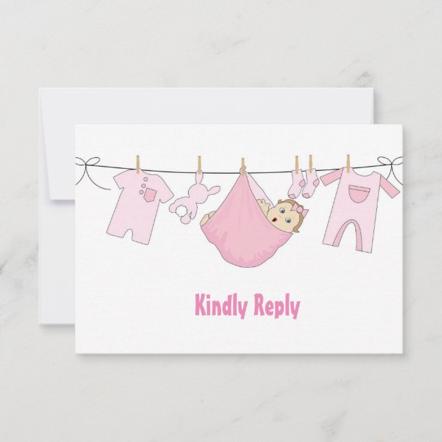 Tarjeta RSVP de Baby Shower de Ilustracion rosado  (Anverso)