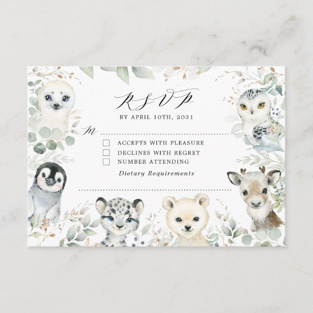 Tarjeta RSVP de Baby Shower para animales del Árti (Anverso)