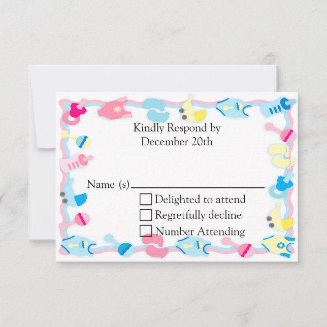 Tarjeta RSVP de Baby Shower para juguetes bebés (Anverso)