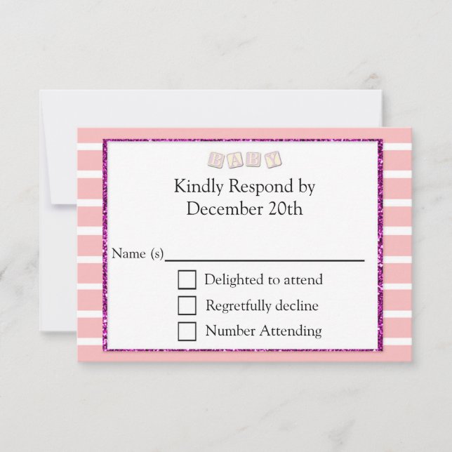 Tarjeta RSVP de Baby Shower rosa (Anverso)