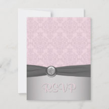 Tarjeta RSVP de Ballerina de Damask Rosa y Gris