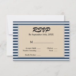 Tarjeta RSVP de bandas azules clásicas con marco d