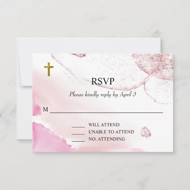 Tarjeta RSVP de Baptismo de Nubes Rosa de Giro (Anverso)