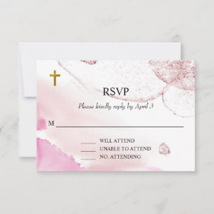 Tarjeta RSVP de Baptismo de Nubes Rosa de Giro