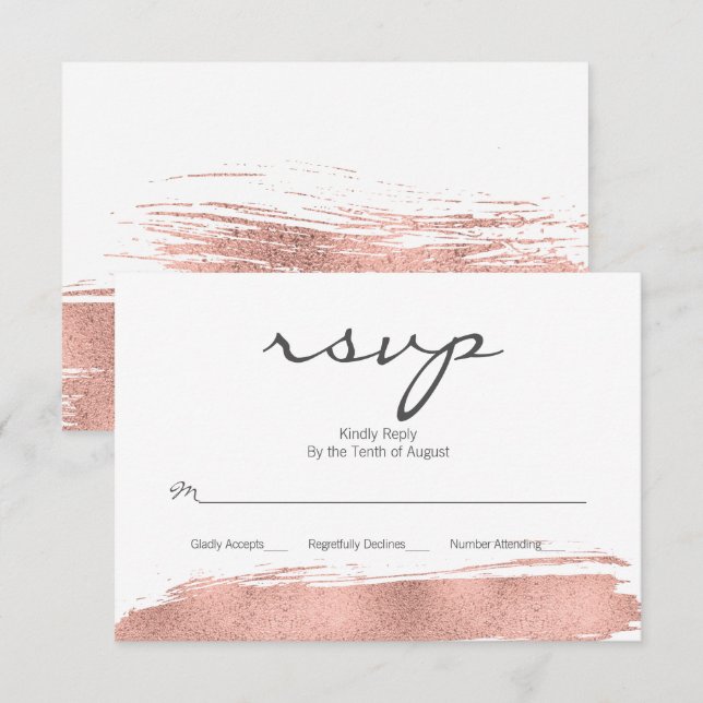 Tarjeta RSVP de Bat Mitzvah de pincel de oro Rosa (Anverso / Reverso)