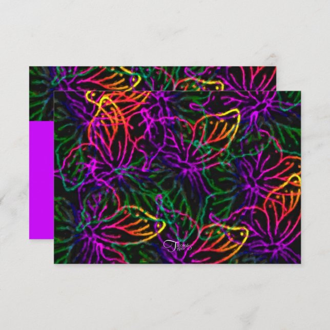 Tarjeta RSVP de Bat Mitzvah Neon Butterflies (Anverso / Reverso)