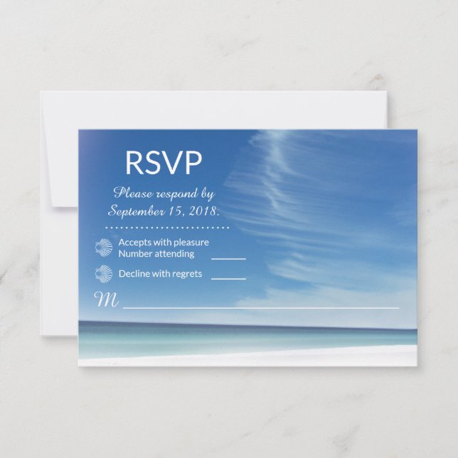 Tarjeta RSVP de Beach Sky Cloud & Seashells (Anverso)