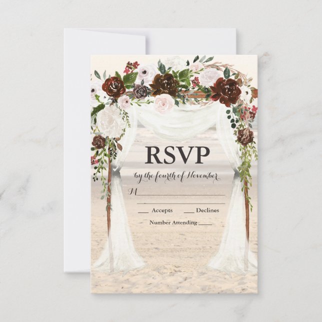 Tarjeta RSVP de Beach Wedding Arbor (Anverso)