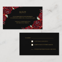 Tarjeta RSVP de Black Burgundy para quinceañera