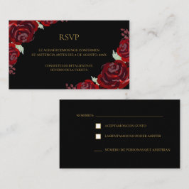 Tarjeta RSVP de Black Burgundy para quinceañera