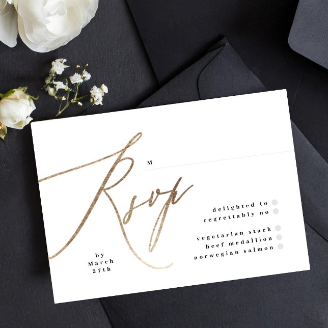 Tarjeta RSVP de Black Elegant Simple Gold Wedding (Subido por el creador)