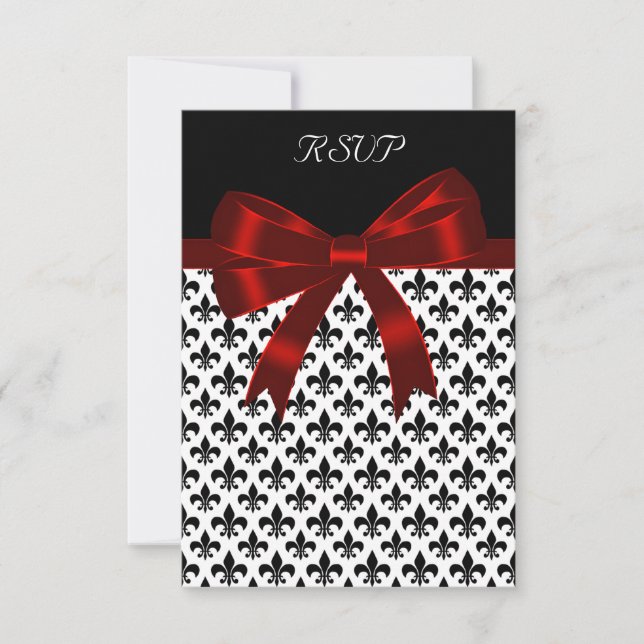 Tarjeta RSVP de Black Fleur De Lis Red Bow (Anverso)