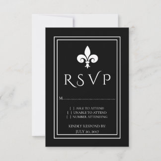 Tarjeta RSVP de Black Fleur de Lis Wedding