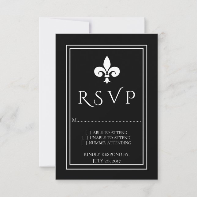 Tarjeta RSVP de Black Fleur de Lis Wedding (Anverso)