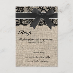 Tarjeta RSVP de Black Lace y Burlap Wedding