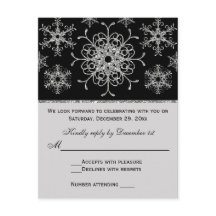 Tarjeta RSVP de Black Silver Purpurina LOOK Snowfl