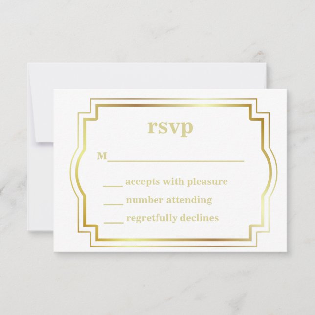 Tarjeta RSVP de blanco y oro (Anverso)