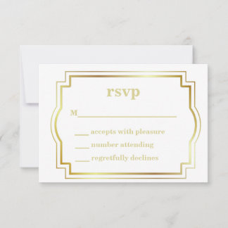 Tarjeta RSVP de blanco y oro