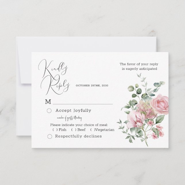 Tarjeta RSVP de Bloom Rubor Peony Wedding (Anverso)