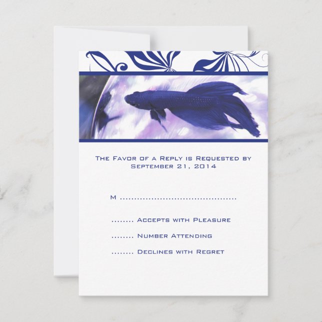 Tarjeta RSVP de Blue Betta Fish Wedding (Anverso)
