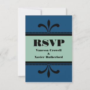 Tarjeta RSVP de Blue/Jade Fancy Art Deco