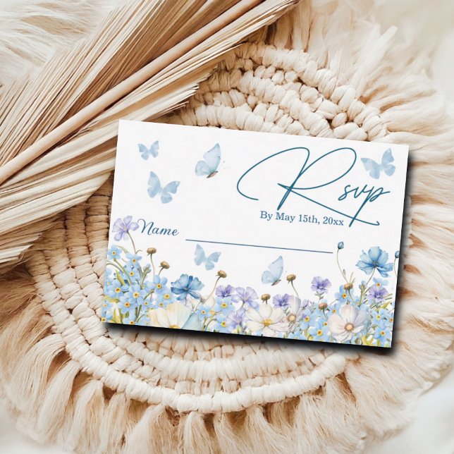 Tarjeta RSVP de Blue Wildflowers Bridal Shower (Subido por el creador)