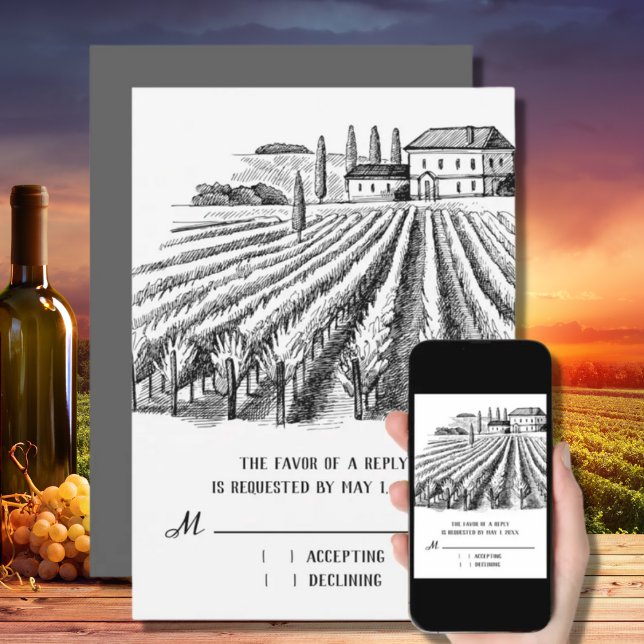 Tarjeta RSVP de Boceto Rústico de Boda de Vineyard (Subido por el creador)