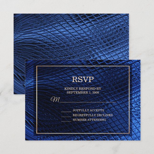 Tarjeta RSVP de boda abstracta con decoración azul (Anverso / Reverso)