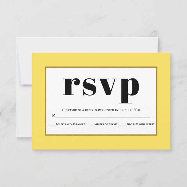 Tarjeta RSVP de boda amarilla de tipografía negra (Anverso)