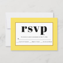 Tarjeta RSVP de boda amarilla de tipografía negra