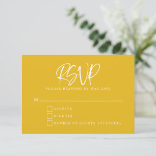 Tarjeta RSVP de boda amarilla y moderna de escritu