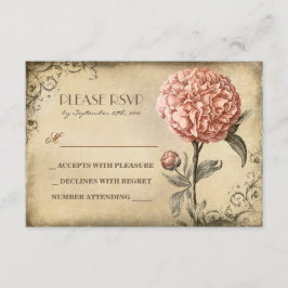 tarjeta RSVP de boda antigua con aroma de peones r