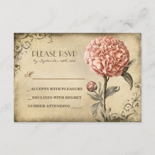 tarjeta RSVP de boda antigua con aroma de peones r