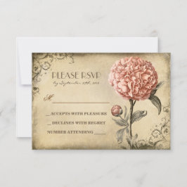 tarjeta RSVP de boda antigua con aroma de peones r