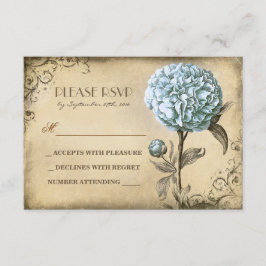 tarjeta RSVP de boda antigua con aroma de peonía a
