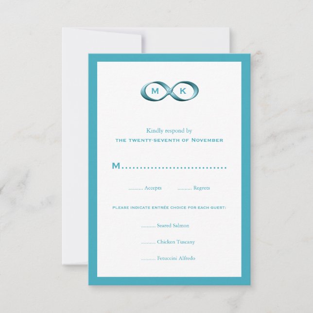 Tarjeta RSVP de boda Aqua Blue Infinity Hand Clasp (Anverso)