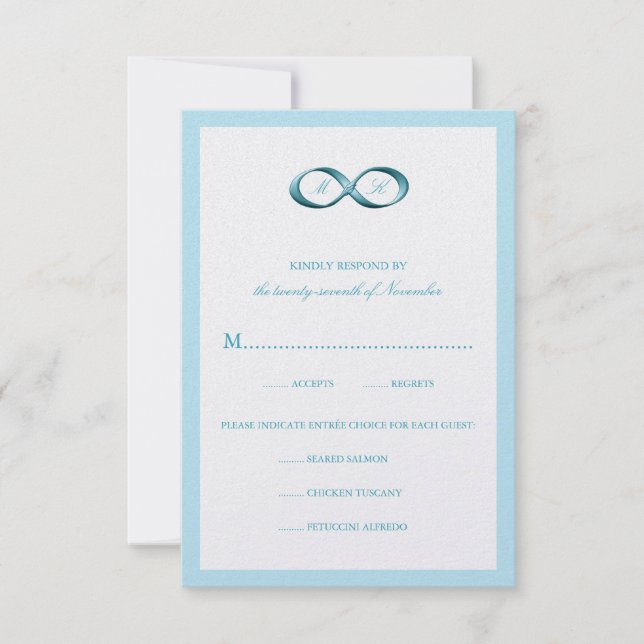 Tarjeta RSVP de boda Aqua Blue Infinity Hand Clasp (Anverso)