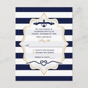 Tarjeta RSVP de boda   Armada, franja blanca de bu