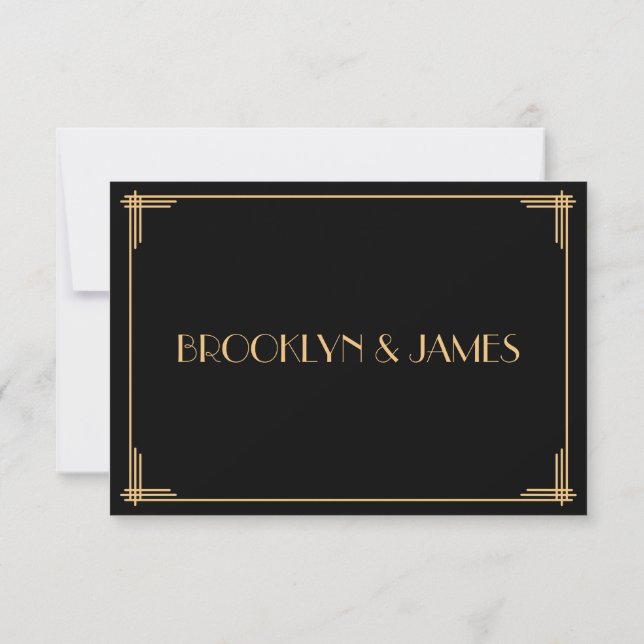 Tarjeta RSVP de boda Art Deco Black Great Gatsby (Reverso)