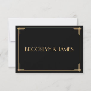 Tarjeta RSVP de boda Art Deco Black Great Gatsby