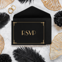 Tarjeta RSVP de boda Art Deco Black Great Gatsby