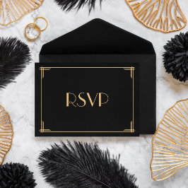 Tarjeta RSVP de boda Art Deco Black Great Gatsby