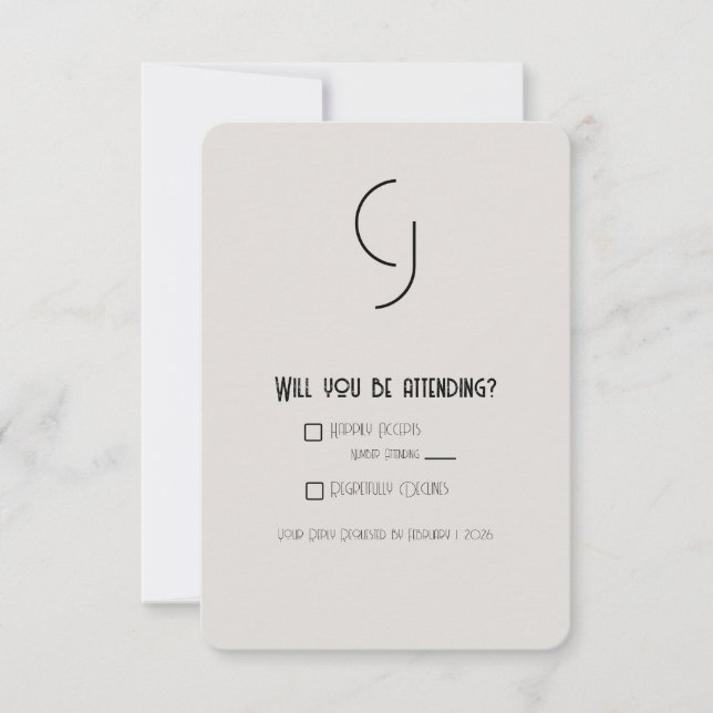 Tarjeta RSVP de boda Art Deco minimalista (Anverso)