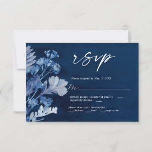 Tarjeta RSVP de Boda Azul Botánica Indigo