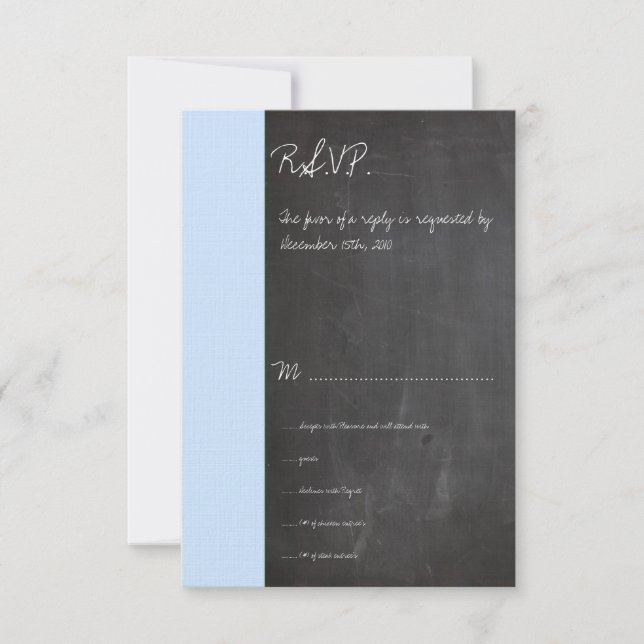 Tarjeta RSVP de Boda Azul Chalkboard (Anverso)