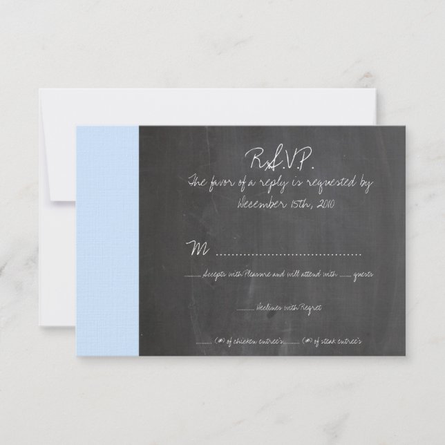 Tarjeta RSVP de Boda Azul Chalkboard (Anverso)